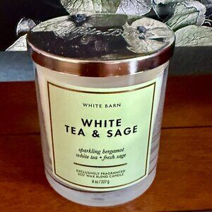 NEW WHITE TEA & SAGE Single Wick Candle 8oz Bath & Body Works